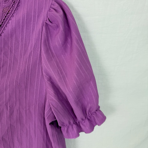 Shein Fuchsia V-neck Blouse with Puff Sleeve Size Large - Picture 5 of 8